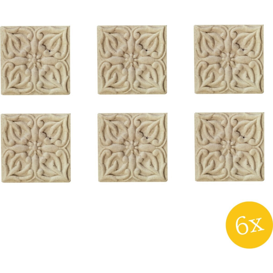Clayre & Eef Deurknop set van 6 stuks 4x4 cm Beige Keramiek Vierkant Meubelknop afbeelding 1