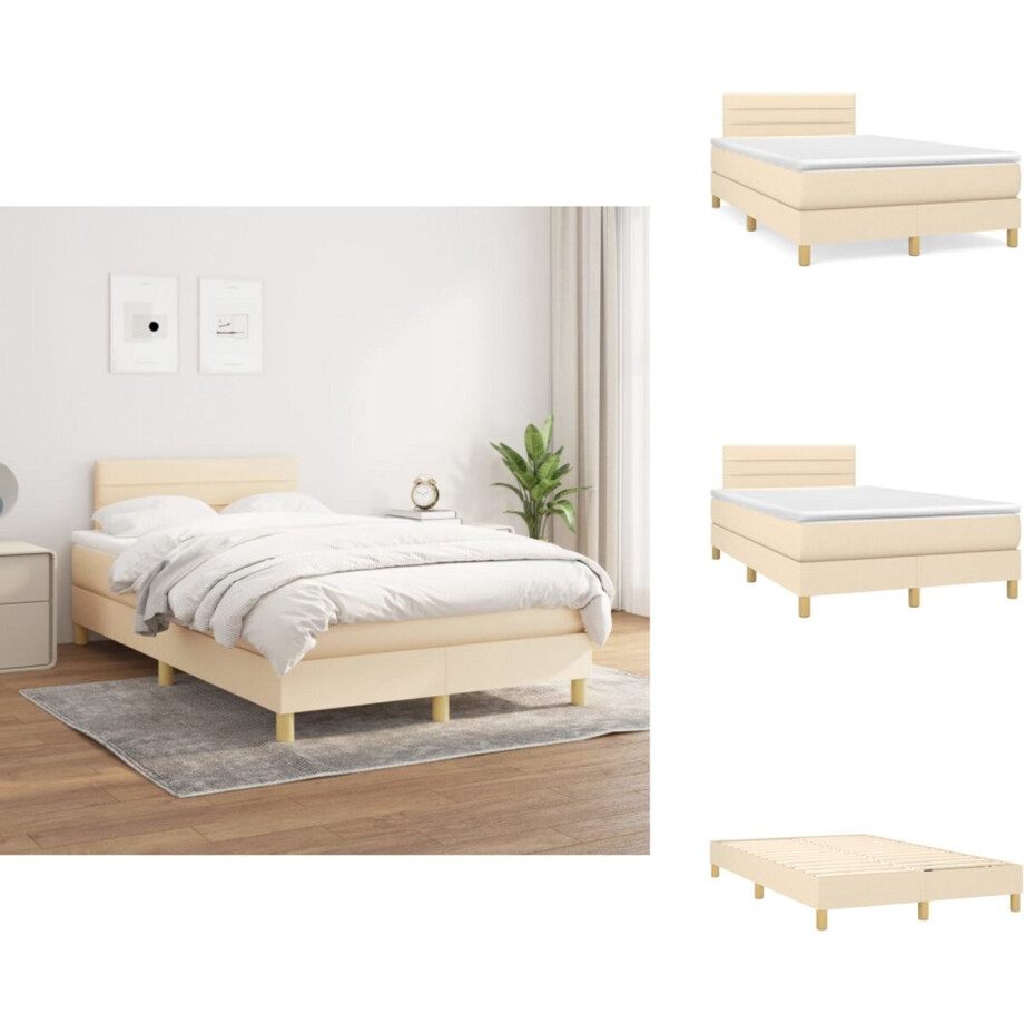 vidaXL Boxspring - Boxsprings - Bed - Slaapmeubel - Boxspring met matras stof crèmekleurig 120x200 cm vidaXL Boxspring - Boxsprings - Bed - Slaapmeubel - Boxspring met matras stof crèmekleurig 120x200 cm afbeelding 1