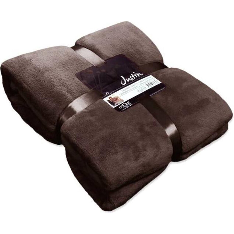 Unique Living Justin - Fleece polyester - Plaid - 150x200 cm - Mahogany Brown afbeelding 1