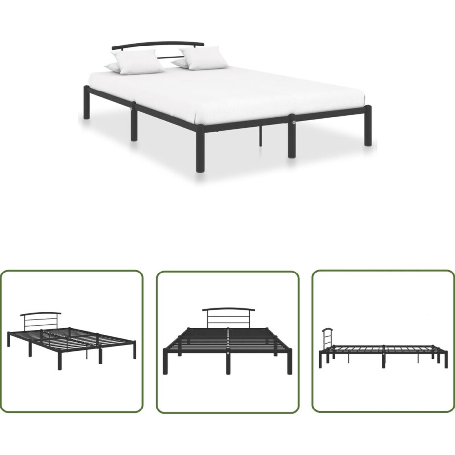 vidaXL Tweepersoons Bed - Metalen Bed Frame - Bedframe metaal zwart 160x200 cm - Zwarte Bed - Design Bed - Slaapcomfort afbeelding 1
