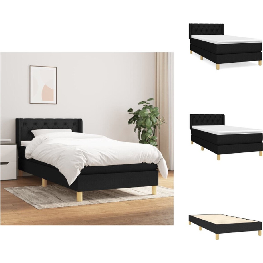 vidaXL Boxspringbed - zwart - 203 x 83 x 78/88 cm - Duurzaam stof - Verstelbaar hoofdbord - Comfortabele pocketvering - Middelharde ondersteuning - Huidvriendelijk topmatras - Incl - montagehandleiding - Bed vidaXL Boxspringbed - zwart - 203 x 83 x 78/88 cm - Duurzaam stof - Verstelbaar hoofdbord - Comfortabele pocketvering - Middelharde ondersteuning - Huidvriendelijk topmatras - Incl - montagehandleiding - Bed afbeelding 1