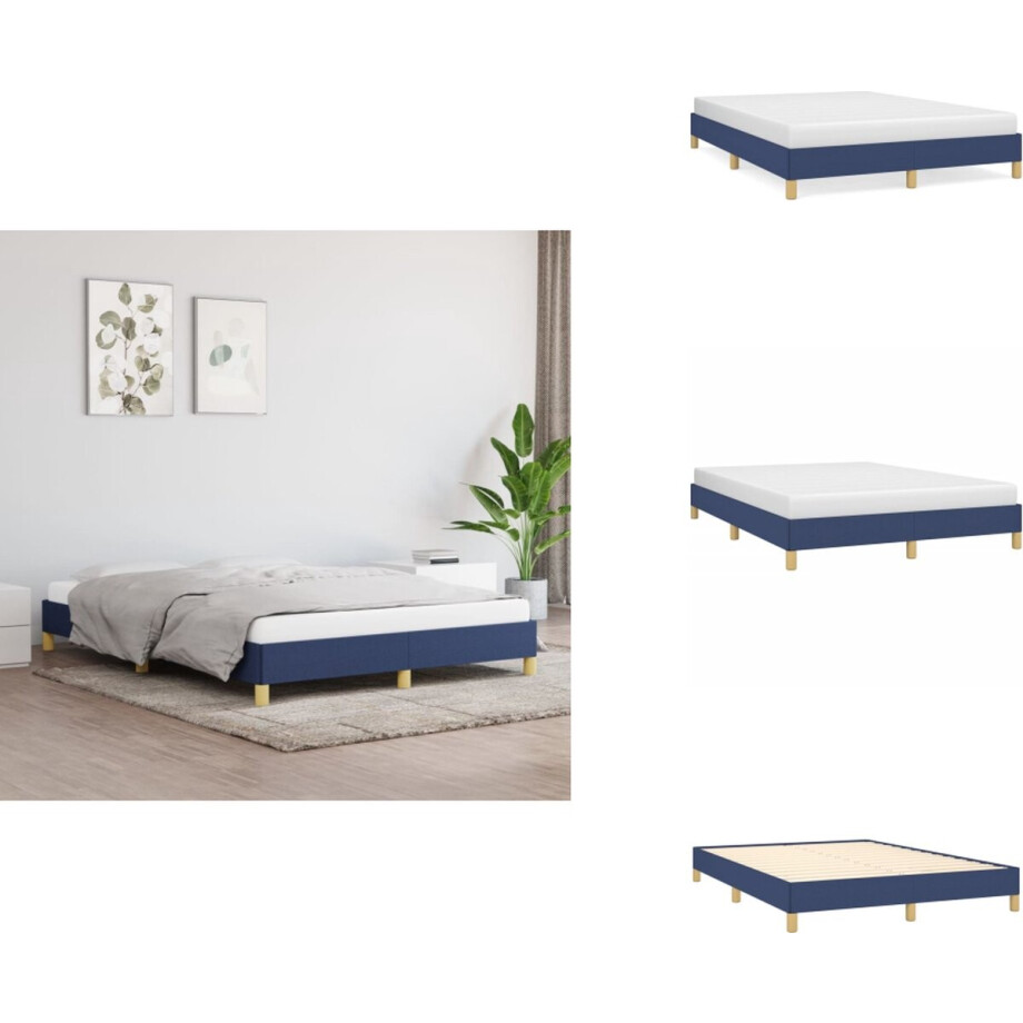 vidaXL Bedframe - Bedframe - Bed - Slaapmeubel - Bedframe zonder matras stof blauw 140x190 cm afbeelding 1