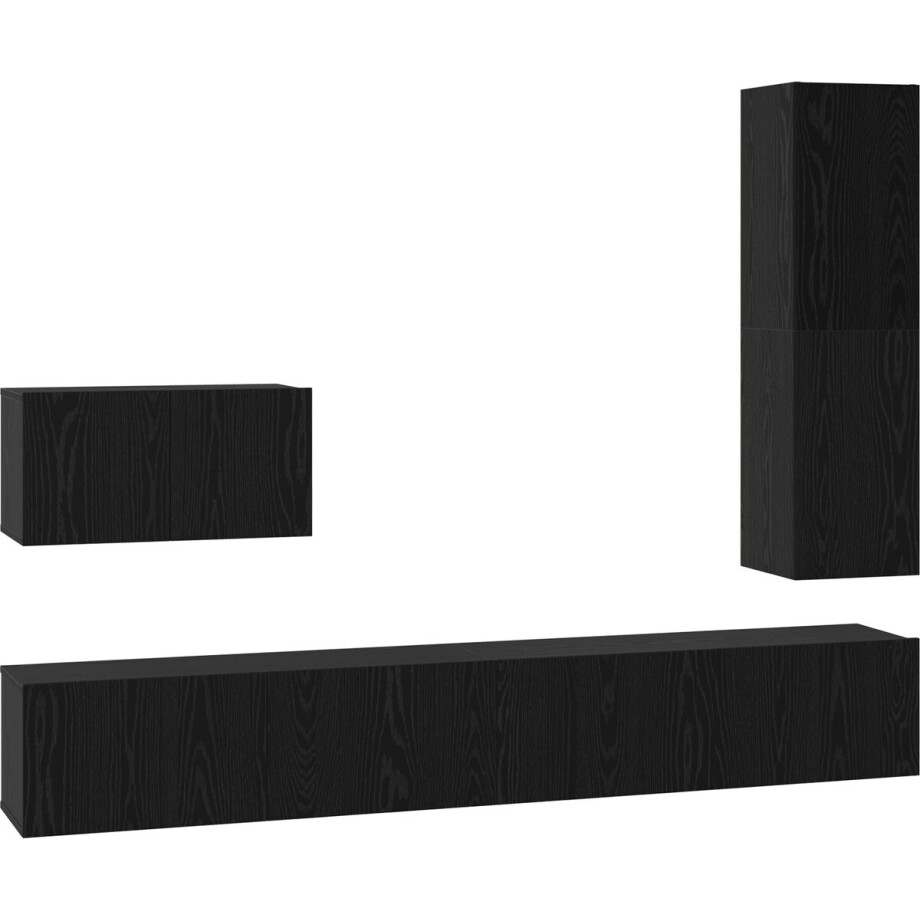 vidaXL - Tv-meubelset - met - lade - 4 - pcs - Zwart - Eiken - Bewerkt - hout afbeelding 1