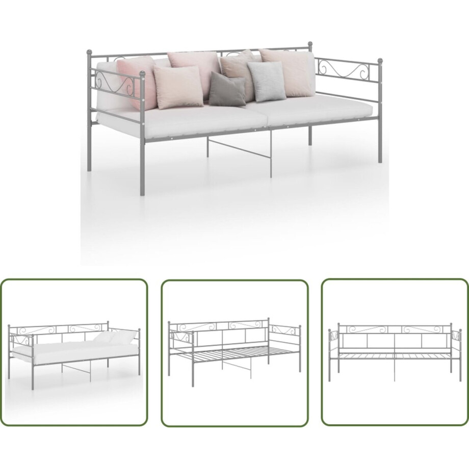 The Living Store Slaapbankframe metaal grijs 90x200 cm - Slaapbank - Bedbank - Daybed - Guest Bed - Compact Bed The Living Store Slaapbankframe metaal grijs 90x200 cm - Slaapbank - Bedbank - Daybed - Guest Bed - Compact Bed afbeelding 1