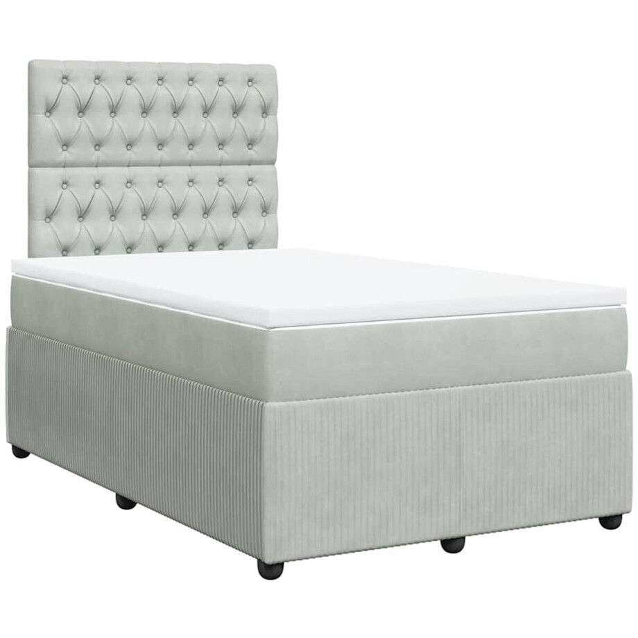 vidaXL - Boxspring - met - matras - fluweel - lichtgrijs - 120x200 - cm vidaXL - Boxspring - met - matras - fluweel - lichtgrijs - 120x200 - cm afbeelding 1