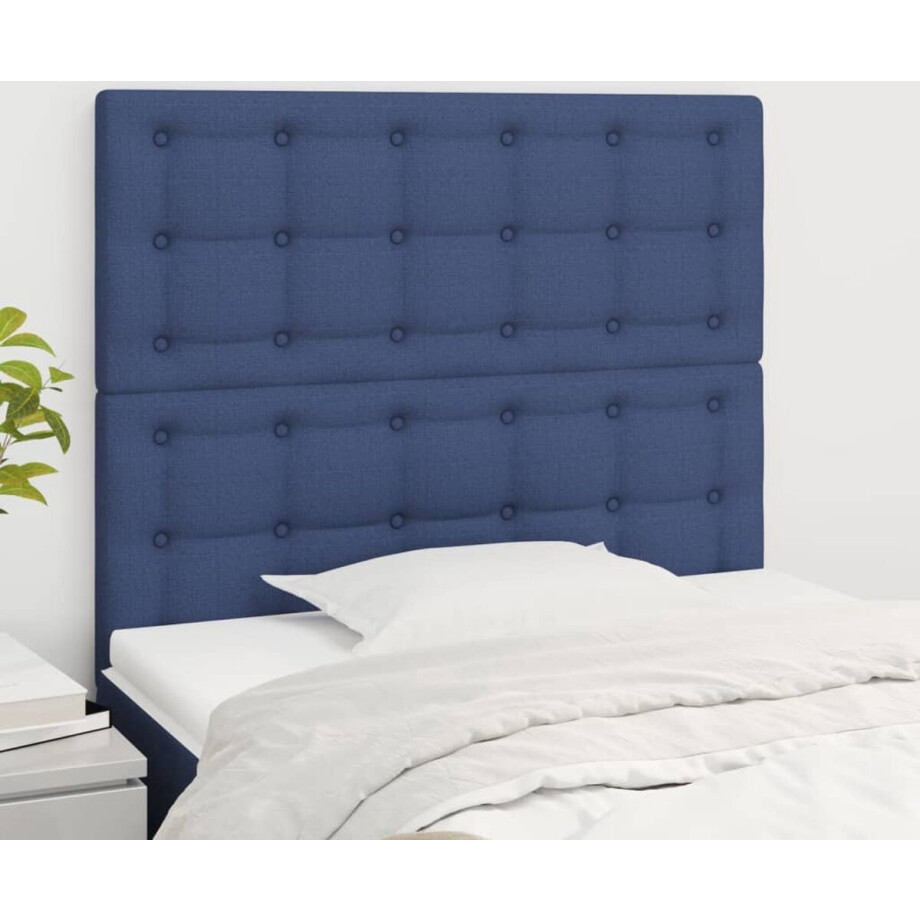 vidaXL Hoofdborden - Hoofdboard - Hoofdborden 2 st 100x5x78/88 cm stof blauw - Beddecoratie - Slaapcomfort - Blauwwaren afbeelding 1