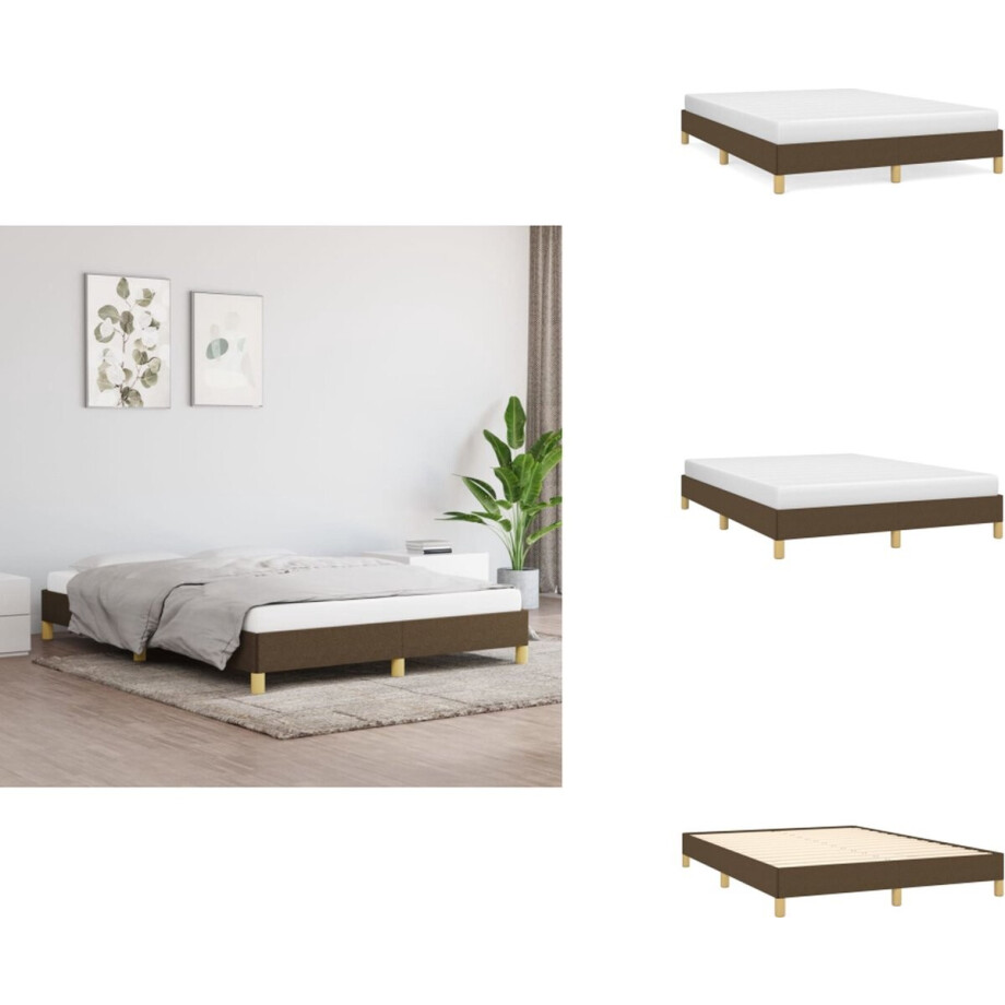 vidaXL Bedframe - Bedframe - Bed - Slaapmeubel - Bedframe zonder matras stof donkerbruin 140x200 cm afbeelding 1