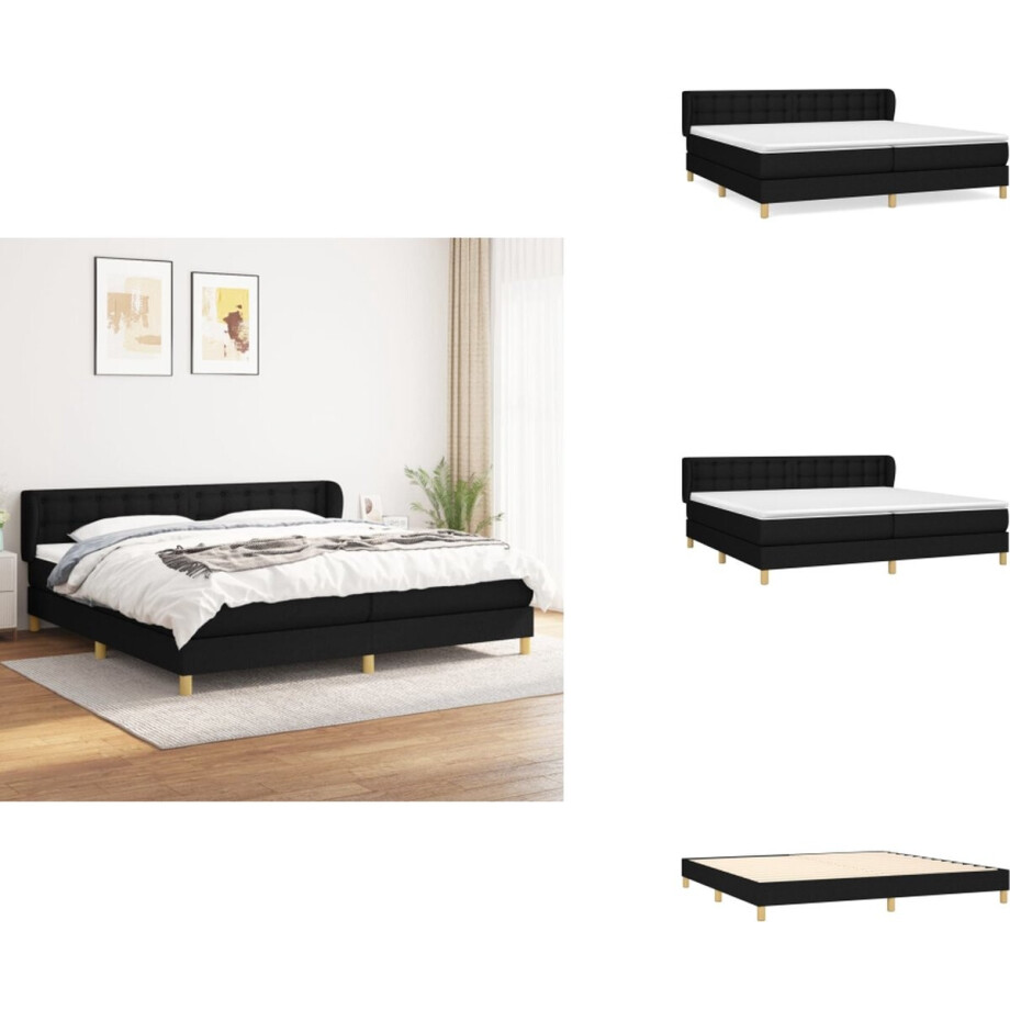 vidaXL Boxspring - Boxsprings - Bed - Slaapmeubel - Boxspring met matras stof zwart 200x200 cm afbeelding 1