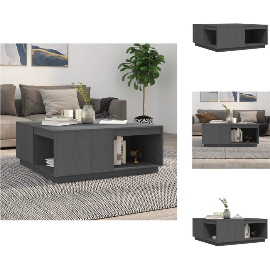 vidaXL - Salontafel - 100x101x40,5 - cm - massief - grenenhout - grijs afbeelding 1
