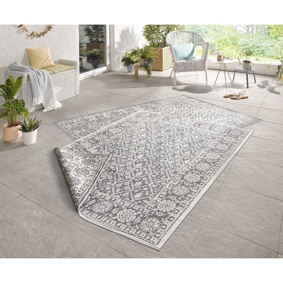 Flycarpets Omkeerbaar Vloerkleed - Binnen & Buitenkleed Curacao - Grijs / Creme - 80x250 cm Flycarpets Omkeerbaar Vloerkleed - Binnen & Buitenkleed Curacao - Grijs / Creme - 80x250 cm afbeelding 1