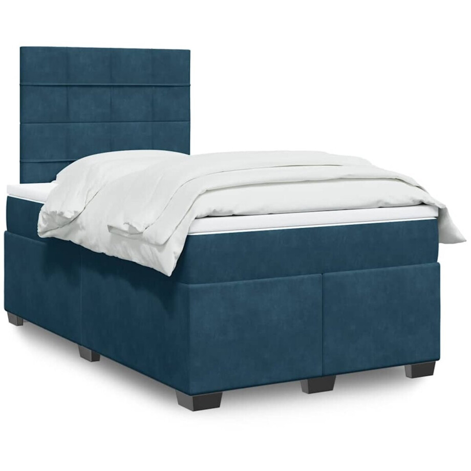 vidaXL - Boxspring - met - matras - fluweel - blauw - 120x190 - cm afbeelding 1