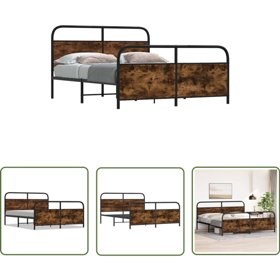 vidaXL Houten Bed - Bed Frame - Bedframe zonder matras metaal gerookt eikenkleurig 180x200 cm - Metalen Bed - Boxspring - Slaapcomfort vidaXL Houten Bed - Bed Frame - Bedframe zonder matras metaal gerookt eikenkleurig 180x200 cm - Metalen Bed - Boxspring - Slaapcomfort afbeelding 1
