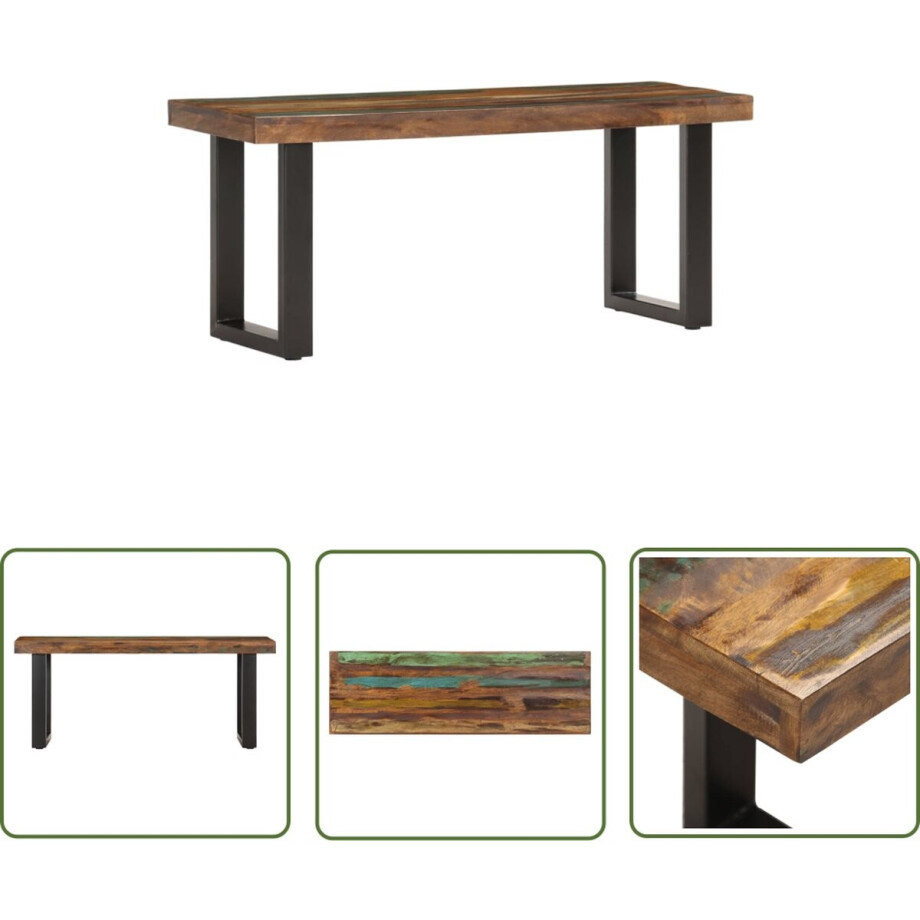 vidaXL Industrieel Design - Halbankje - Bankje 110 cm massief gerecycled hout en staal - Vintage Meubels - Hergebruikt Hout - Bruine Bank afbeelding 1