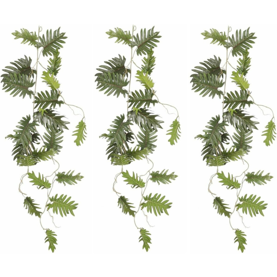 Mica Decoration kunstplant slinger Philodendron Selloum - 3x - groen - 115 cm - Kamerplant snoer afbeelding 1