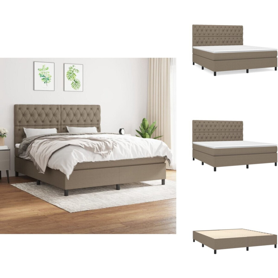 vidaXL Boxspring - Boxsprings - Bed - Slaapmeubel - Boxspring met matras stof taupe 160x200 cm afbeelding 1