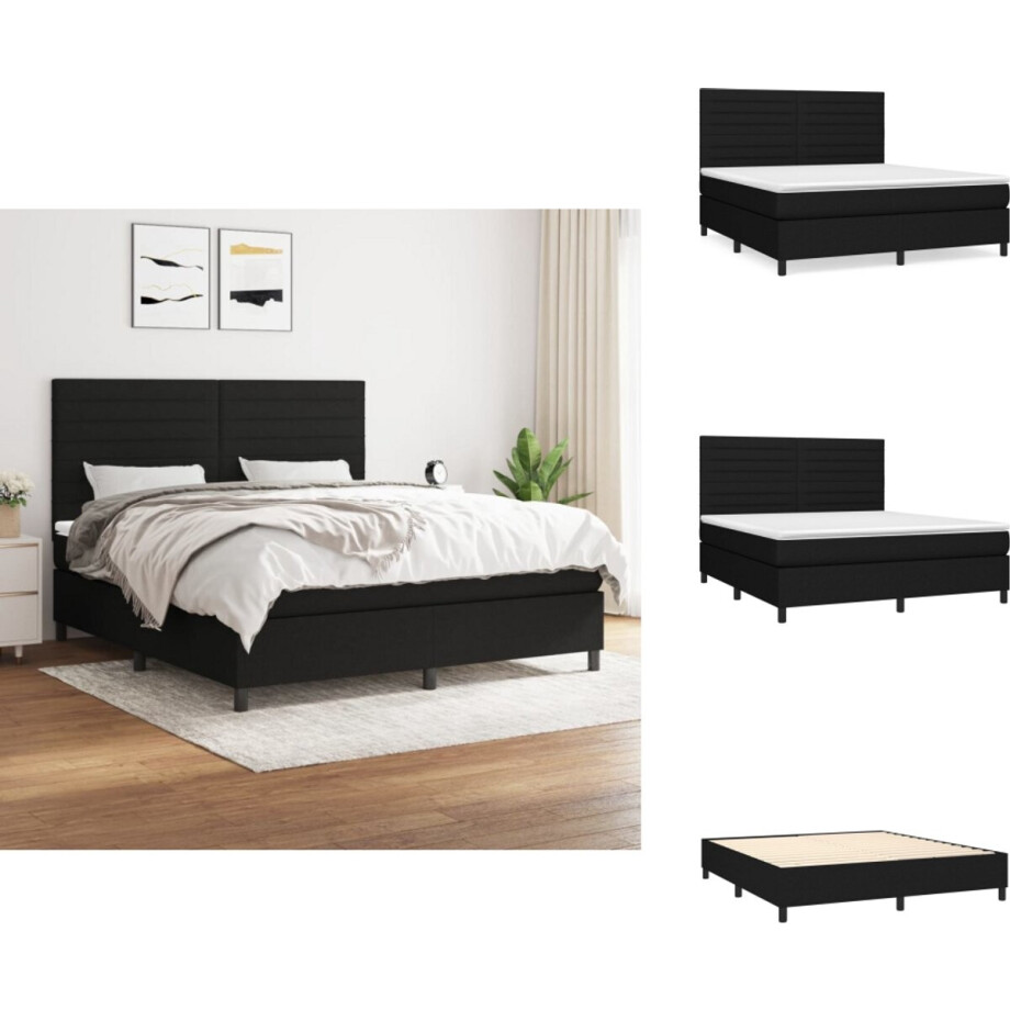 vidaXL Boxspring - Boxsprings - Bed - Slaapmeubel - Boxspring met matras stof zwart 180x200 cm afbeelding 1