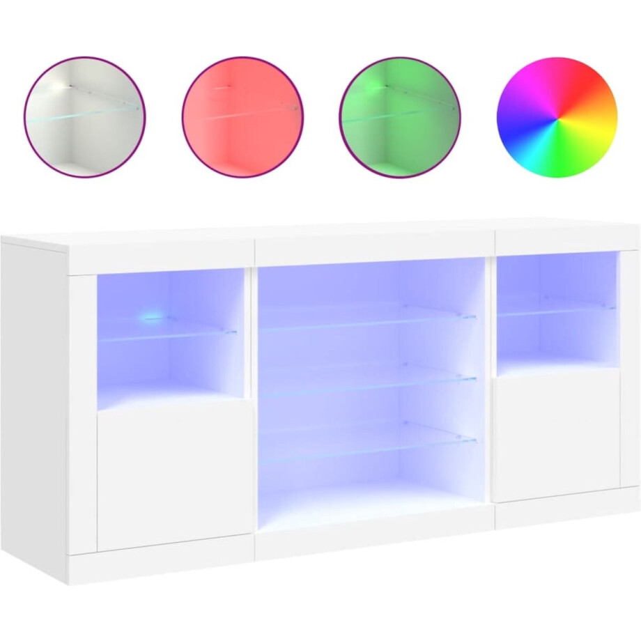 vidaXL - Dressoir - met - LED-verlichting - 142,5x37x67 - cm - wit afbeelding 1