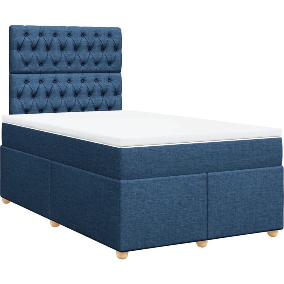 vidaXL - Boxspring - met - matras - stof - blauw - 120x190 - cm afbeelding 1