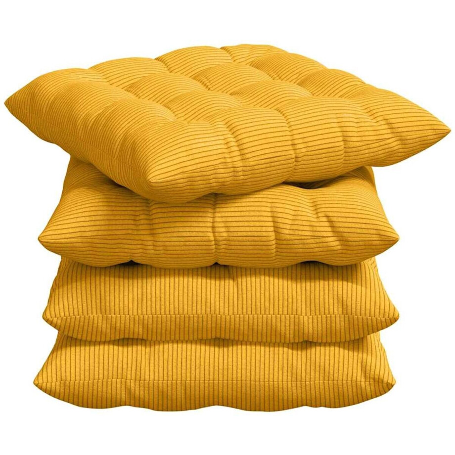 vidaXL - Zitkussens - 4 - st - Corduroy - stof - Licht - Geel - 40 - x - 40 - x - 6 - cm vidaXL - Zitkussens - 4 - st - Corduroy - stof - Licht - Geel - 40 - x - 40 - x - 6 - cm afbeelding 1