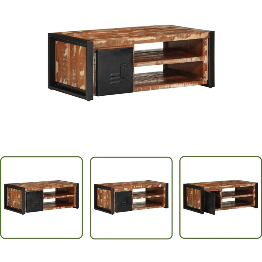 vidaXL Houten Salontafel - Salontafel - Salontafel 90x50x36 cm massief gerecycled hout meerkleurig - Recycled Wood Furniture - Multicoloured Table - Industrieel Design vidaXL Houten Salontafel - Salontafel - Salontafel 90x50x36 cm massief gerecycled hout meerkleurig - Recycled Wood Furniture - Multicoloured Table - Industrieel Design afbeelding 1
