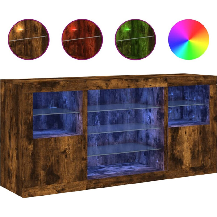 vidaXL - Dressoir - met - LED-verlichting - 142,5x37x67 - cm - gerookt - eikenkleur vidaXL - Dressoir - met - LED-verlichting - 142,5x37x67 - cm - gerookt - eikenkleur afbeelding 1