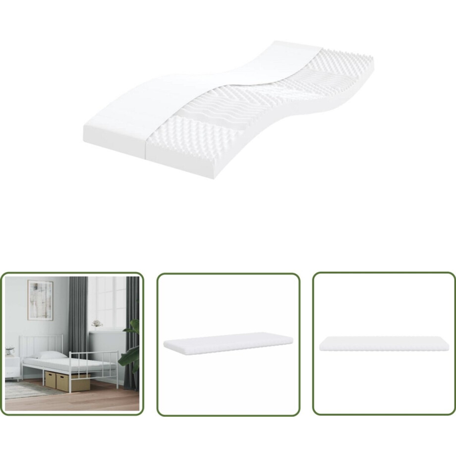 vidaXL Matras - Schuimmatras - Schuimmatras 7 zones hardheid 20 ILD 90x210 cm wit - 7 Zone Matras - Pocketvering Matras - Nacht Rust afbeelding 1