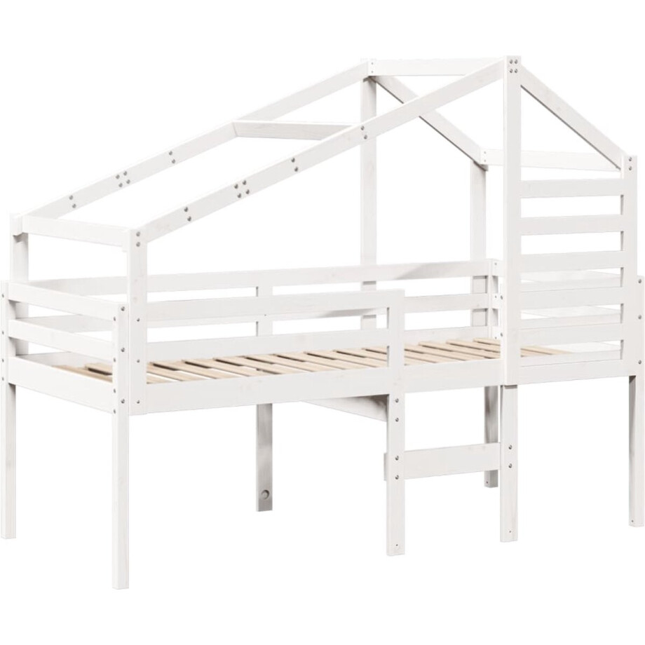 vidaXL - Hoogslaper - met - dak - massief - grenenhout - wit - 80x200 - cm afbeelding 1