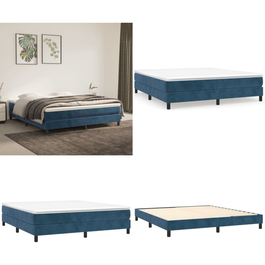 vidaXL - Boxspring - bed - 160x200 - cm - fluweel - donkerblauw afbeelding 1
