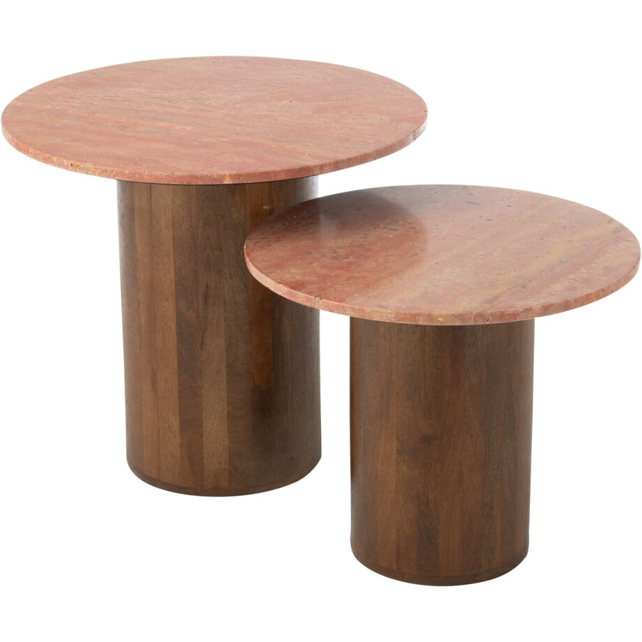 J-Line bijzettafel Rond Marmer - hout - terracotta/bruin - set van 3 afbeelding 1
