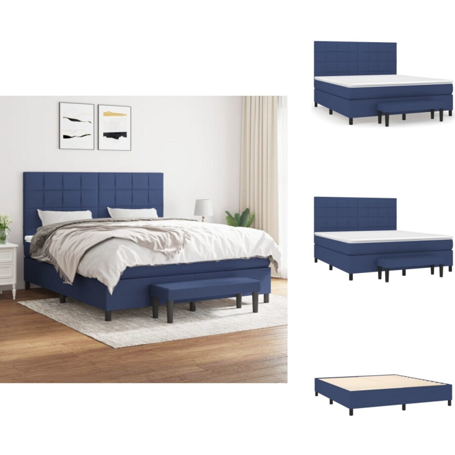 vidaXL Boxspring - Boxsprings - Pocketveringbed - Bed - Boxspring met matras stof blauw 180x200 cm afbeelding 1