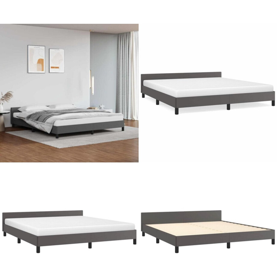 vidaXL Bedframe met hoofdeinde zonder matras 180x200 cm grijs - Bedframe Met Hoofdbord - Bedframes Met Hoofdborden - Bedframe - Bed afbeelding 1