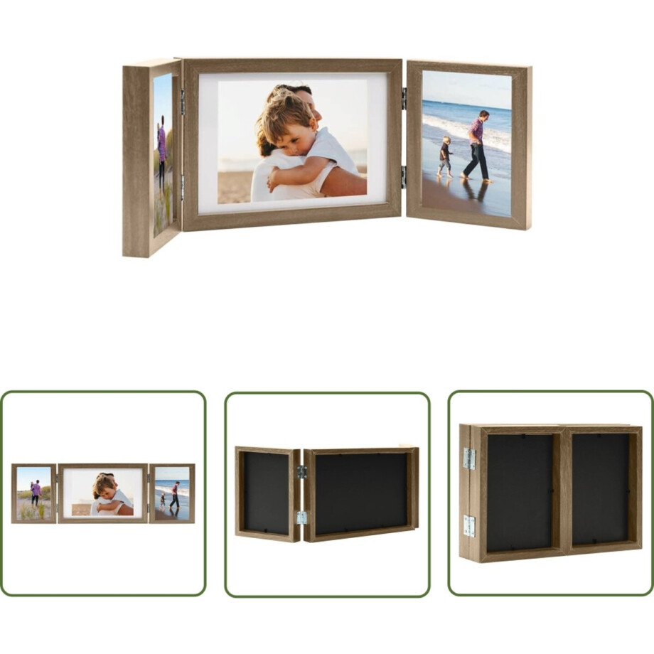 vidaXL Fotolijst Mdf - Drieluik Fotolijst - Fotolijst drieluik 28x18 cm+2x(13x18 cm) lichtbruin - Houten Fotolijst - Lichtbruine Fotolijst - Fotolijst Salon vidaXL Fotolijst Mdf - Drieluik Fotolijst - Fotolijst drieluik 28x18 cm+2x(13x18 cm) lichtbruin - Houten Fotolijst - Lichtbruine Fotolijst - Fotolijst Salon afbeelding 1