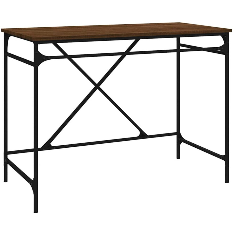 vidaXL - Bureau - 100x50x75 - cm - bewerkt - hout - en - ijzer - bruin - eikenkleur afbeelding 1