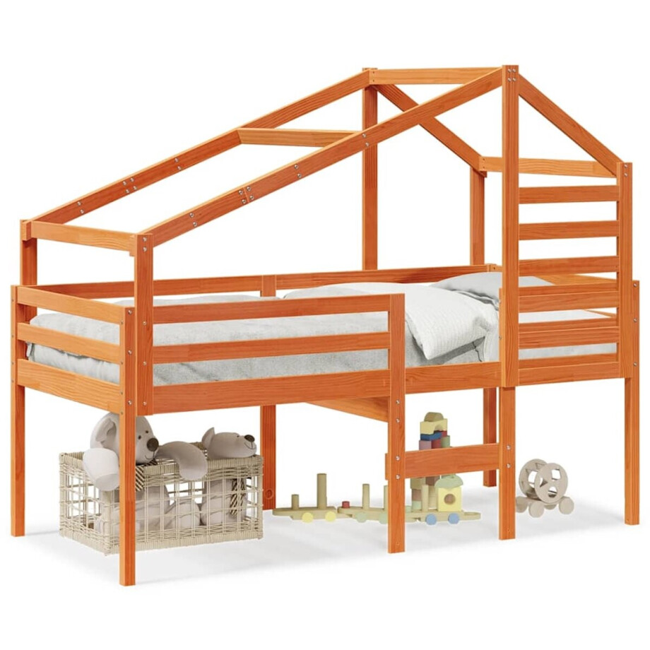 vidaXL - Hoogslaper - met - dak - massief - grenenhout - wasbruin - 75x190 - cm afbeelding 1