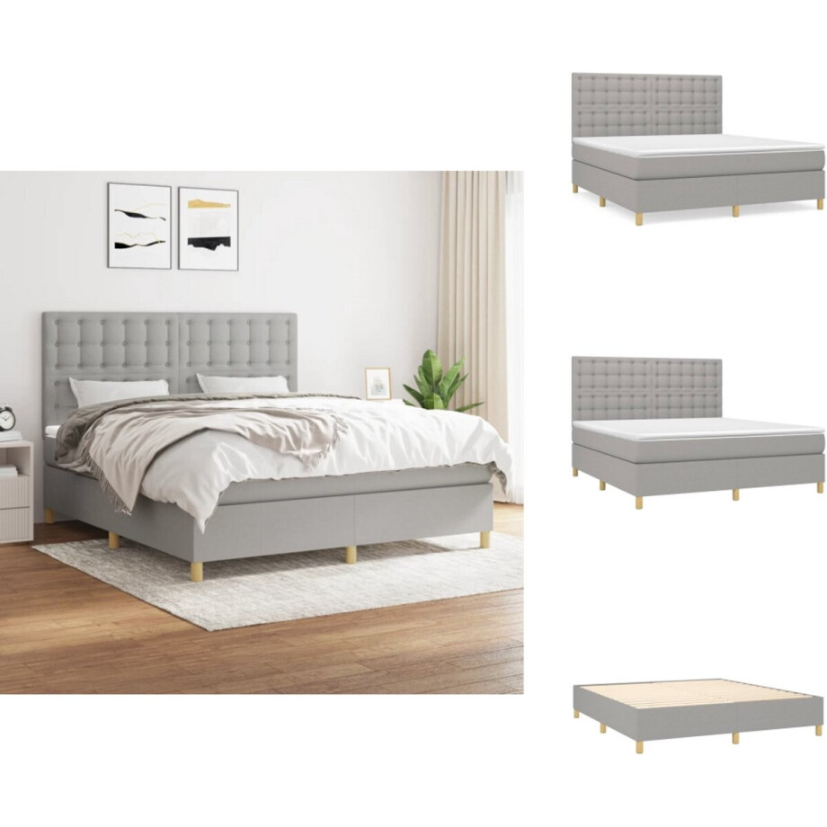 vidaXL Boxspring - Boxsprings - Bed - Slaapmeubel - Boxspring met matras stof lichtgrijs 180x200 cm afbeelding 1