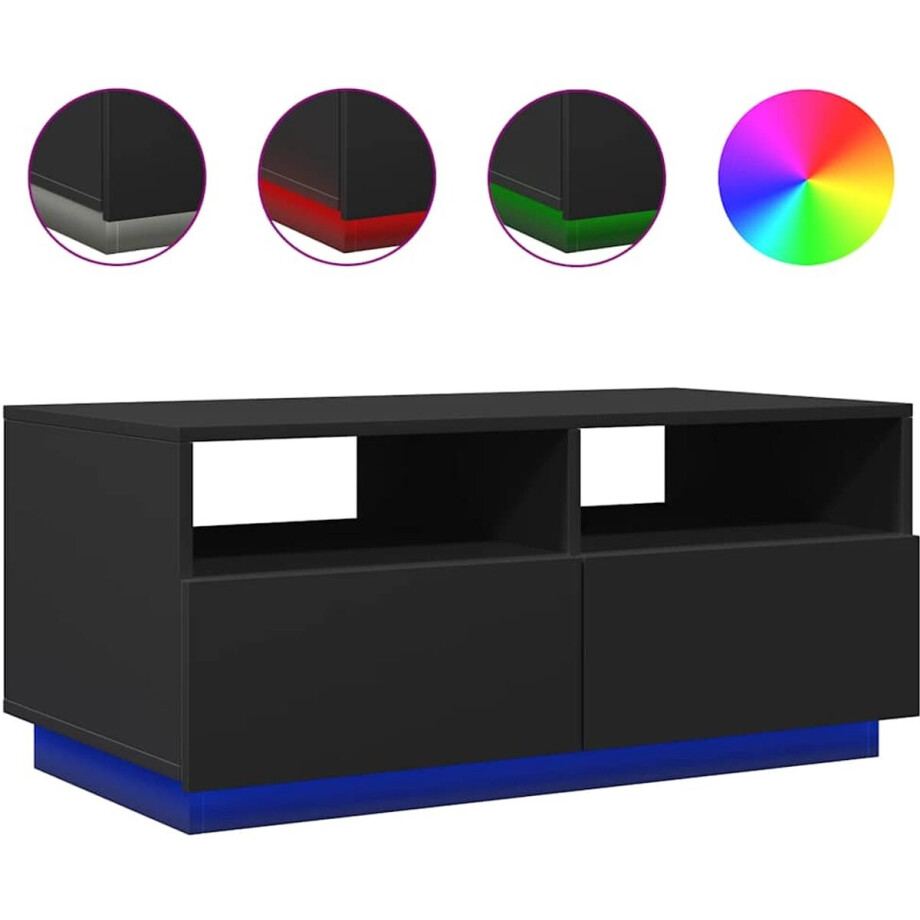 vidaXL Salontafel - Salontafels - Bijzettafel - Salontafel - Salontafel met LED-verlichting 90x49x40 cm zwart afbeelding 1