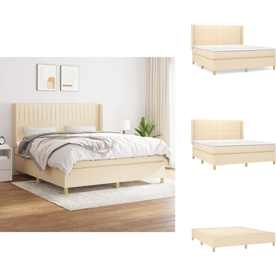 vidaXL Boxspring - Boxsprings - Bed - Slaapmeubel - Boxspring met matras stof crèmekleurig 160x200 cm afbeelding 1