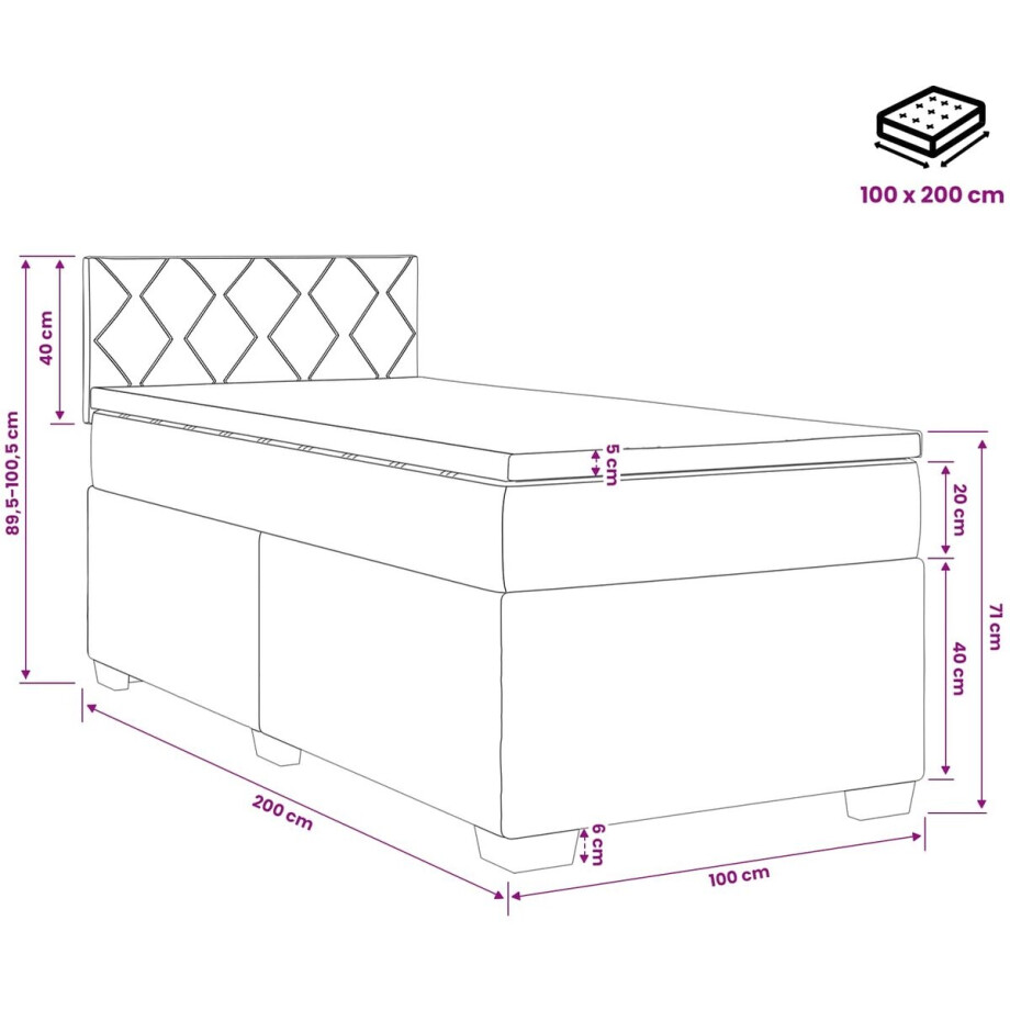 vidaXL - Boxspringbed - met - matras - met - hoofdeinde - Zwart - 100 - x - 200 - cm - Stof vidaXL - Boxspringbed - met - matras - met - hoofdeinde - Zwart - 100 - x - 200 - cm - Stof afbeelding 1