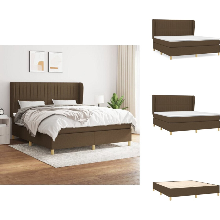 vidaXL Boxspring - Boxsprings - Bed - Slaapmeubel - Boxspring met matras stof donkerbruin 180x200 cm afbeelding 1