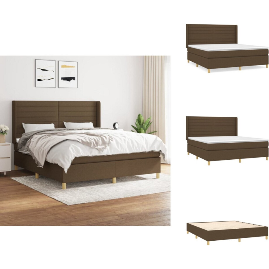 vidaXL Boxspring - Boxsprings - Bed - Slaapmeubel - Boxspring met matras stof donkerbruin 160x200 cm afbeelding 1