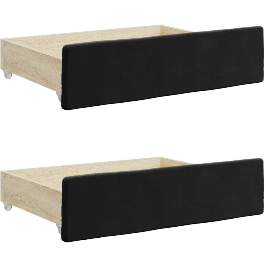 vidaXL - Bedlades - 2 - st - bewerkt - hout - en - fluweel - zwart vidaXL - Bedlades - 2 - st - bewerkt - hout - en - fluweel - zwart afbeelding 1