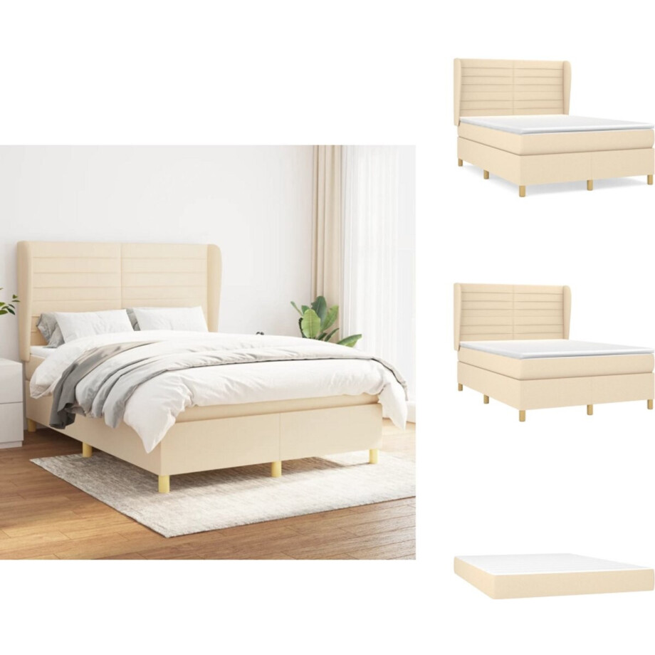 vidaXL Boxspring - Boxsprings - Bed - Slaapmeubel - Boxspring met matras stof crèmekleurig 140x200 cm afbeelding 1