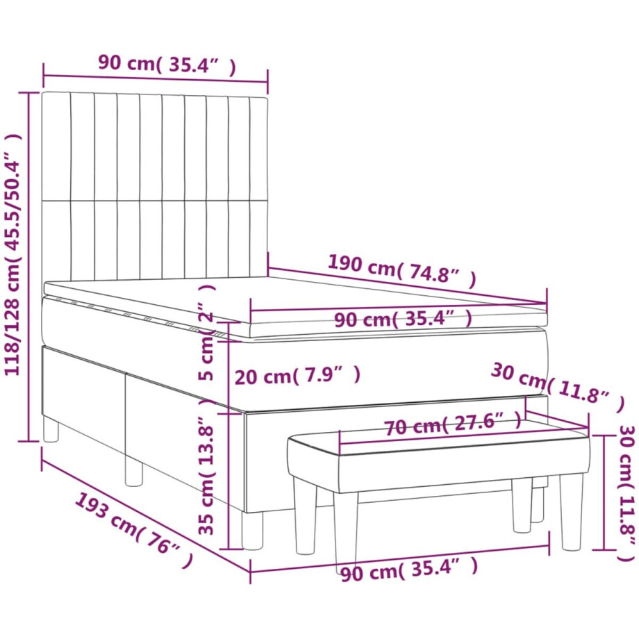 vidaXL - Boxspring - met - matras - stof - donkergrijs - 90x190 - cm afbeelding 1