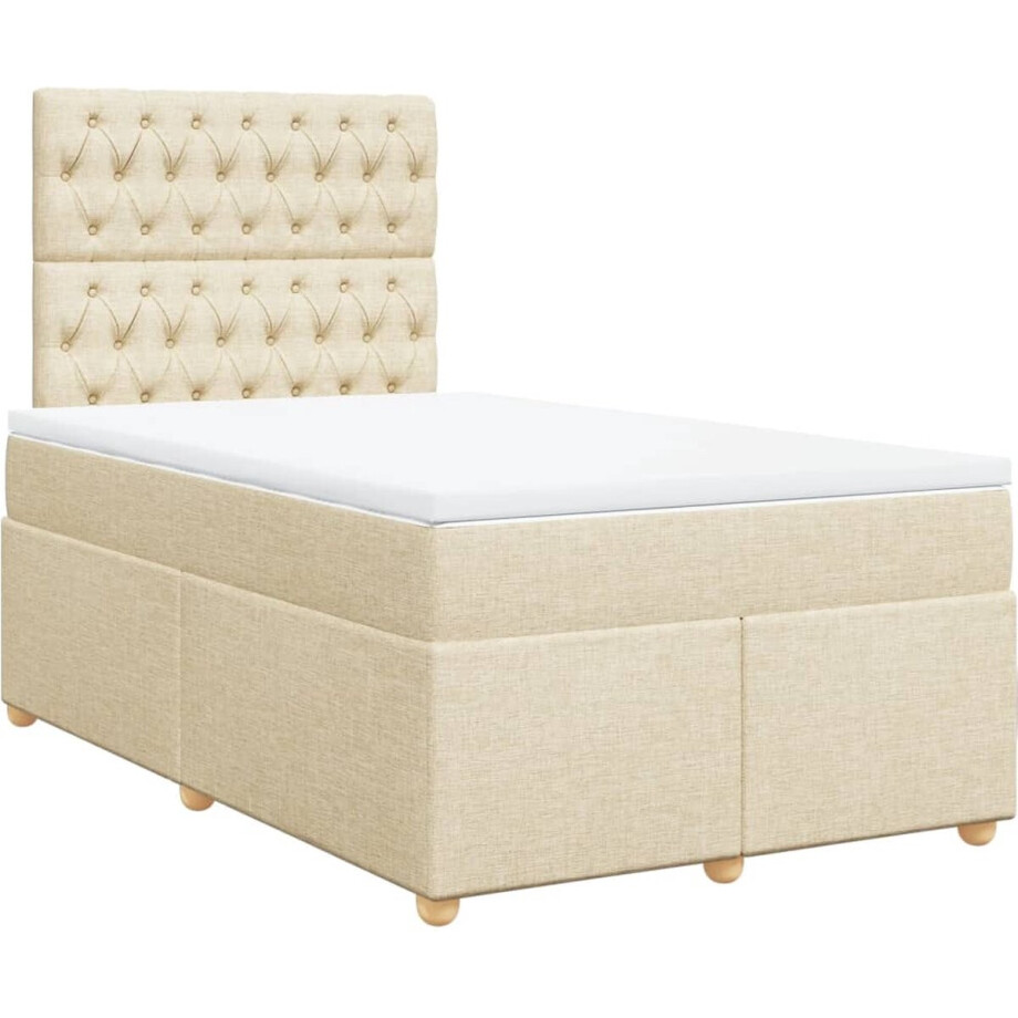 vidaXL - Boxspring - met - matras - stof - crèmekleurig - 120x200 - cm afbeelding 1