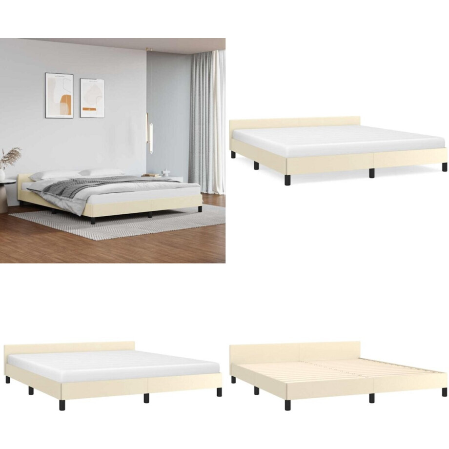 vidaXL Bedframe met hoofdeinde zonder matras 160x200 cm crèmekleurig - Bedframe Met Hoofdbord - Bedframes Met Hoofdborden - Bedframe - Bed vidaXL Bedframe met hoofdeinde zonder matras 160x200 cm crèmekleurig - Bedframe Met Hoofdbord - Bedframes Met Hoofdborden - Bedframe - Bed afbeelding 1
