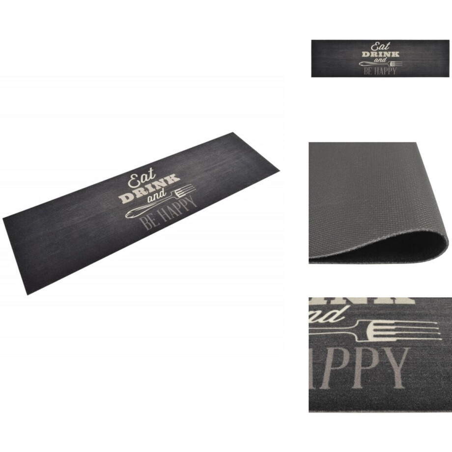 vidaXL Keukenmat - Keukenmatten - Keukentapijt - Kleed - Keukenmat wasbaar keukenprint 45x150 cm fluweel zwart afbeelding 1