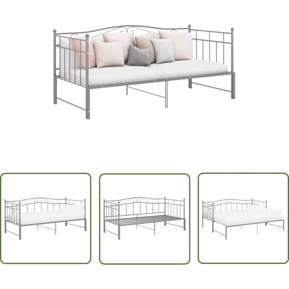 vidaXL Bedbank - Slaapbank - Slaapbank uittrekbaar metaal grijs 90x200 cm - Metalen Bedframe - Stapelbaar Bed - Daybed afbeelding 1