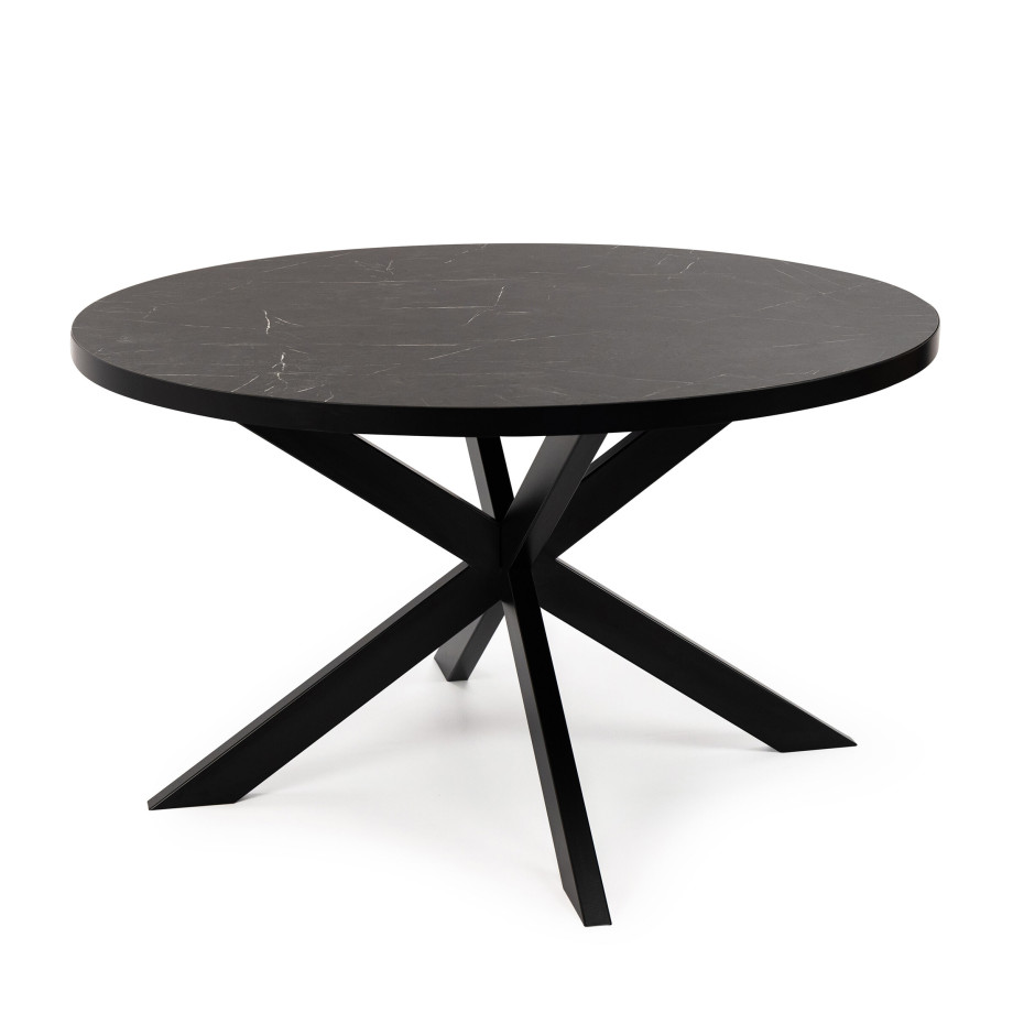 Stalux Ronde Eettafel 'Daan' 148cm, kleur zwart / zwart marmer afbeelding 