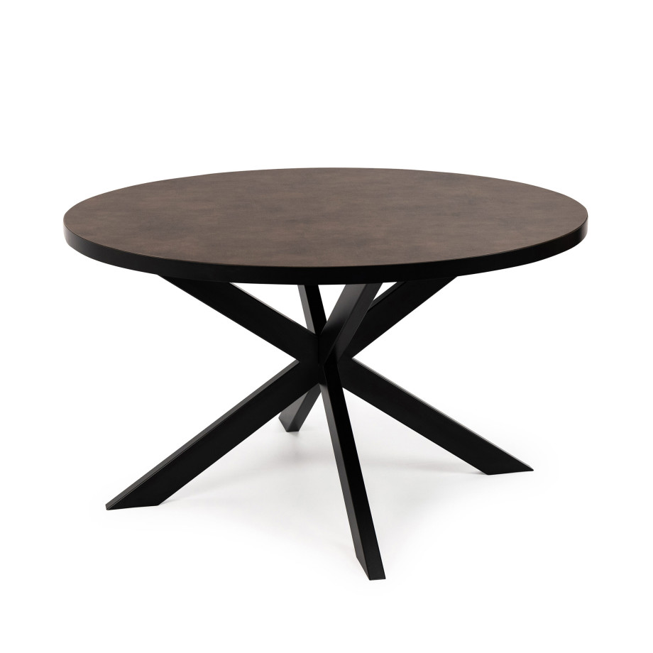 Stalux Ronde Eettafel 'Daan' 135cm, kleur zwart / lederlook bruin afbeelding 