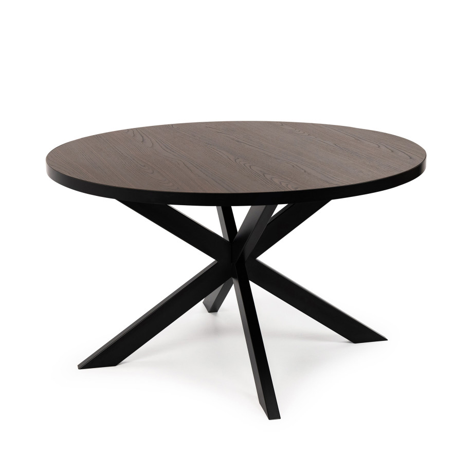 Stalux Ronde eettafel 'Daan' 120cm, kleur zwart / bruin hout afbeelding 